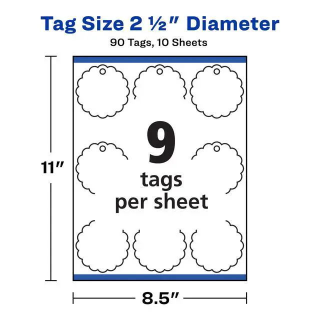 Alt view image 5 of 6 - Printable Round Scallop Gift Tags, 2.5" Diameter | Textured White | Sure Feed Technology | 90 Tags, Pack of 5