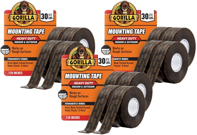 Main image of Heavy Duty Double Sided Mounting Tape, Black Tape, 1" x 120" (Pack of 12) - Weatherproof for Indoor or Outdoor