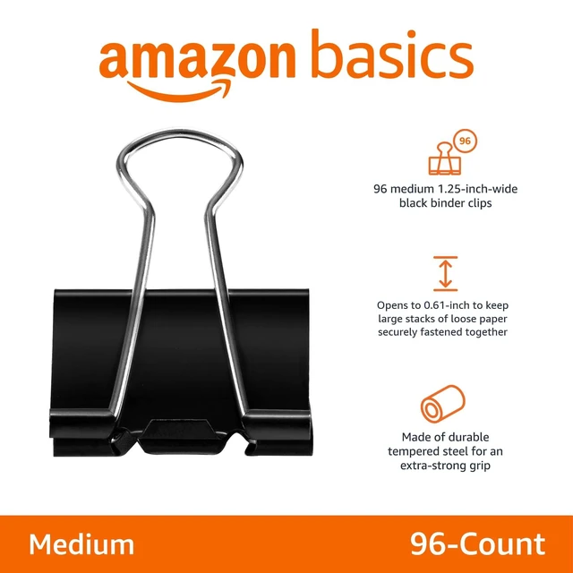 Alt view image 2 of 6 - Sturdy Binder Clips for Office Use, 96 Count, Medium, 1.25 in, Black (Pack of 12)