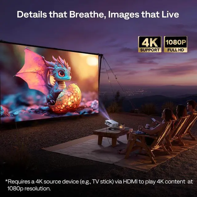 Alt view image 5 of 6 - EAZZE D1G 4K Supported Google TV Smart Projector w/ WiFi & Bluetooth | All Top Apps, Native 1080P, Auto Focus & Keystone, DoIby Audio, Zoom, Portable Mini Projector for Home & Outdoor Movie Use