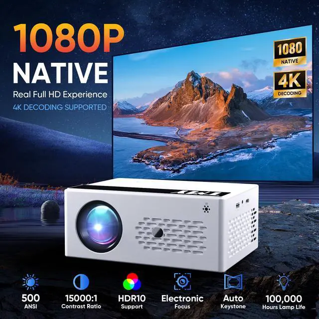 Alt view image 2 of 6 - Smart Projector with Google TV System, Native 1080P 4K Support Home Theater Movie Projector, with Built-in Speaker, WiFi and Bluetooth, Compatible with Phone/TV Stick/PC/PS5, Indoor Outdoor Use