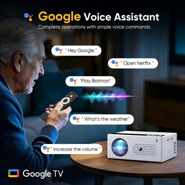 Alt view image 4 of 6 - Smart Projector with Google TV System, Native 1080P 4K Support Home Theater Movie Projector, with Built-in Speaker, WiFi and Bluetooth, Compatible with Phone/TV Stick/PC/PS5, Indoor Outdoor Use