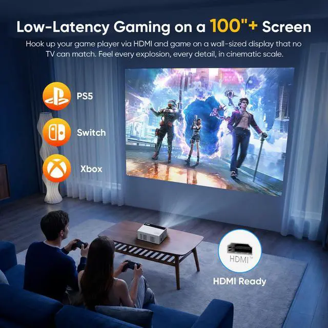 Alt view image 6 of 6 - Smart Projector with Google TV System, Native 1080P 4K Support Home Theater Movie Projector, with Built-in Speaker, WiFi and Bluetooth, Compatible with Phone/TV Stick/PC/PS5, Indoor Outdoor Use