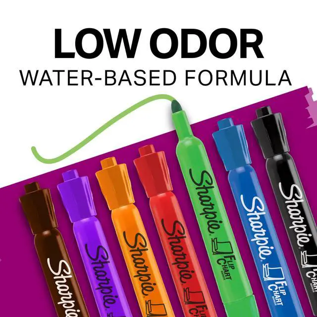 Alt view image 2 of 6 - Flip Chart Markers, Bullet Tip, Assorted Colors, Low-Odor, Squeak-Fee, Office Presentation, Back to School, Teacher Supplies 8 Count (Pack of 12)