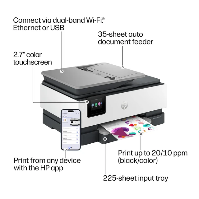 Alt view image 5 of 6 - OfficeJet Pro 8125 Wireless All-in-One Color Inkjet Printer, Print, Scan, Copy, ADF, Duplex Printing Best-for-Home Office, 3 Month Trial of Instant Ink Included, AI-Capable (C2VJ4A)