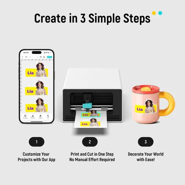 Alt view image 3 of 6 - PixCut S1 Color Sticker Printer & Cutting Machine - All-in-One Sticker Maker for DIY Crafts, Custom Labels & Gifts. Thermal Dye-Sublimation Photo Printer, 300 DPI, Precise AI Auto-Cutting
