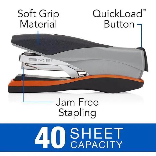 Alt view image 2 of 6 - Optima Stapler Full Size Black/Silver | 40 Sheet Capacity | Reduced Effort | Jam Free | Pack of 6