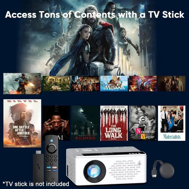 Alt view image 6 of 6 - 1080P Full HD Portable Mini Projector, Bluetooth Movie Projector, Compatible with TV Stick/Smartphone/PC/Game Console/HDMI/USB, Indoor & Outdoor Use, with Projector Screen