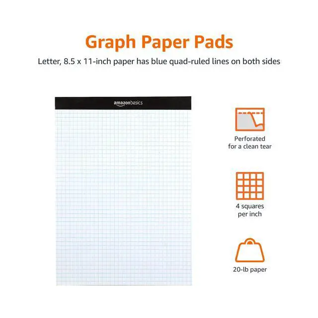 Alt view image 2 of 5 - Quad-Ruled Graph Paper Pad, 4x4 Grid, Perforated Sheets, Letter Size 8.5" x 11", White, 100 Sheets per Pad, (Pack of 36)