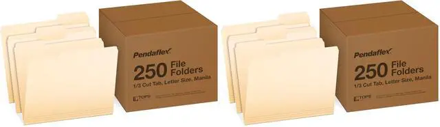 Main image of File Folders,250 Bulk Package,Durable Manila Folders,Letter Size (8.5" x 11"),3 Tabs for Easy Labeling,Everyday Filing Essential for Offices,Classrooms&Home Document Organization (Pack of 2)