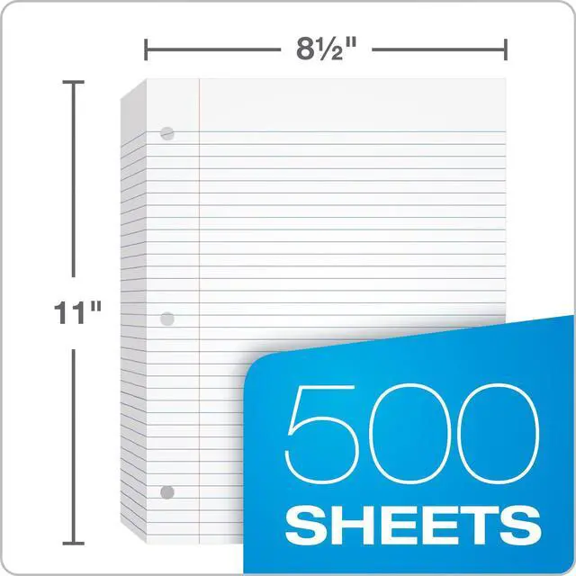 Alt view image 2 of 6 - Loose Leaf Paper,500 Sheets,College Rule Filler Notebook Paper,8-1/2" x 11",3-Hole Punched Fits 3-Ring Binders (62349),(Pack of 10)