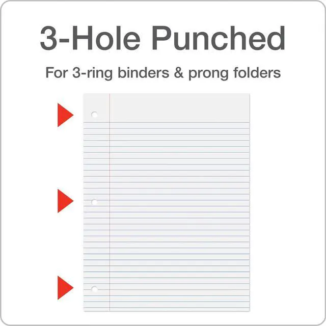 Alt view image 5 of 6 - Loose Leaf Paper,500 Sheets,College Rule Filler Notebook Paper,8-1/2" x 11",3-Hole Punched Fits 3-Ring Binders (62349),(Pack of 10)