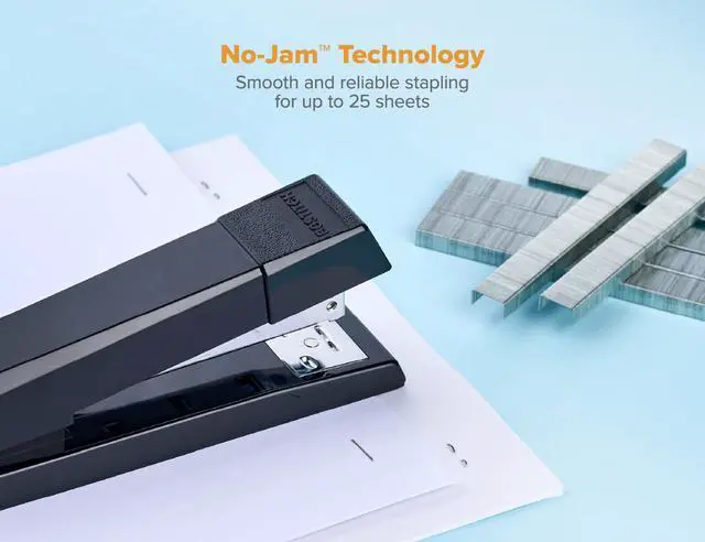 Alt view image 4 of 6 - Office Stapler,No-Jam Premium for Desktop,Includes 1,250 Staples,Full-Strip,25 Sheet Capacity,Black,(Pack of 12)