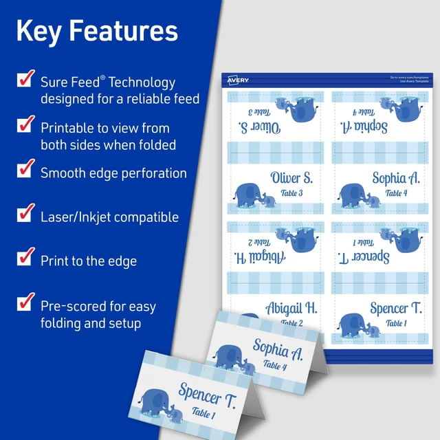 Alt view image 2 of 6 - Printable Tent Cards with Sure Feed Technology,2" x 3.5",White,160 Blank Place Cards for Laser or Inkjet Printers (5302),(Pack of 5)