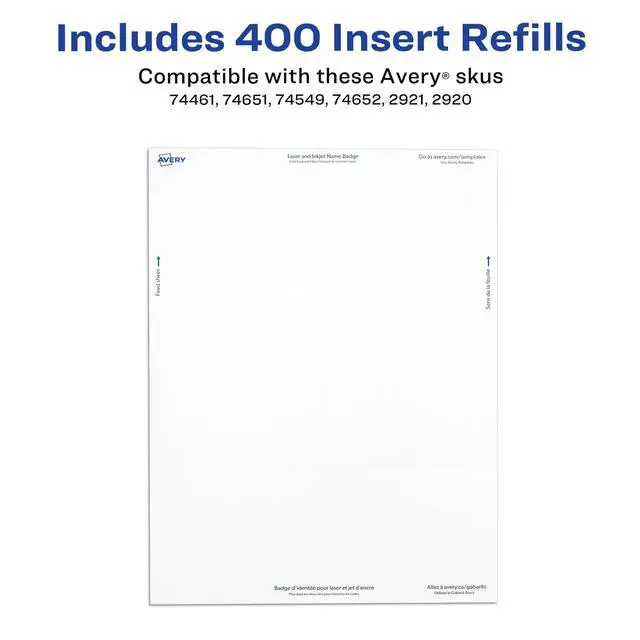 Alt view image 3 of 6 - Customizable Name Badge Inserts, 2.25" x 3.5", White, 400 Printable Name Tag Inserts (5390) (Pack of 5)