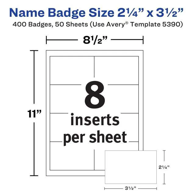 Alt view image 4 of 6 - Customizable Name Badge Inserts, 2.25" x 3.5", White, 400 Printable Name Tag Inserts (5390) (Pack of 5)
