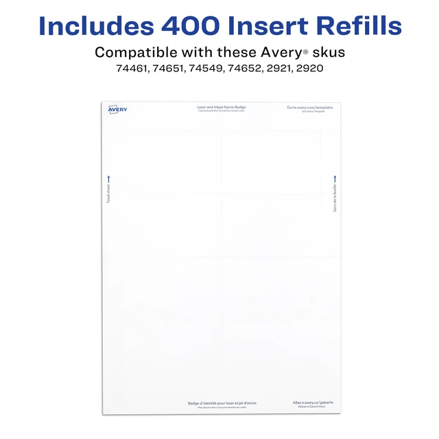 Alt view image 3 of 6 - Customizable Name Badge Inserts, 2.25" x 3.5", White, 400 Printable Name Tag Inserts (5390), Pack of 5