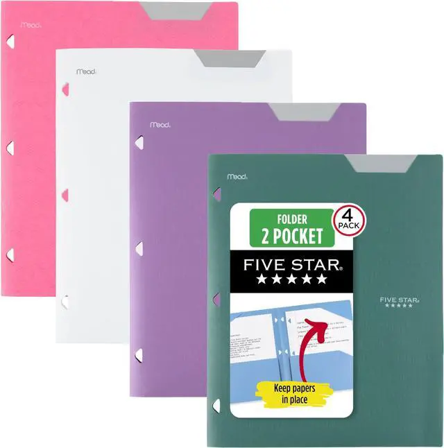 Main image of 2-Pocket Folder,Plastic Folder with Stay-Put Tabs,Fits 3-Ring Binder,Holds 8-1/2" x 11" Paper,Tidewater Blue,White,Amethyst Purple,Harvest Yellow (38065),4 Count (Pack of 6)
