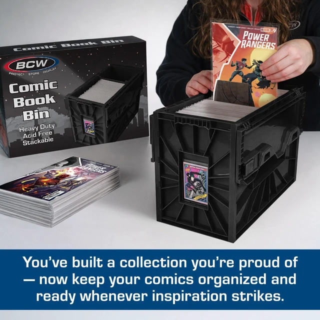 Alt view image 2 of 6 - Short Comic Book Bin | Holds 150 Comics | Stackable Plastic Storage | Acid-Free Organizer | Black, 5 Pack