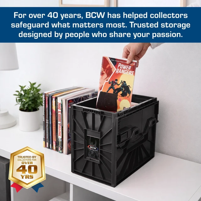 Alt view image 3 of 6 - Short Comic Book Bin | Holds 150 Comics | Stackable Plastic Storage | Acid-Free Organizer | Black, 5 Pack