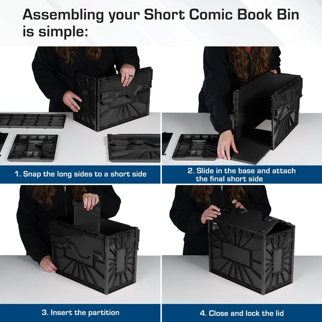 Alt view image 4 of 6 - Short Comic Book Bin | Holds 150 Comics | Stackable Plastic Storage | Acid-Free Organizer | Black, 5 Pack