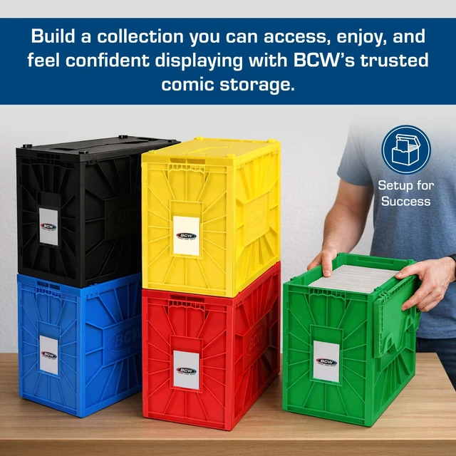 Alt view image 6 of 6 - Short Comic Book Bin | Holds 150 Comics | Stackable Plastic Storage | Acid-Free Organizer | Black, 5 Pack