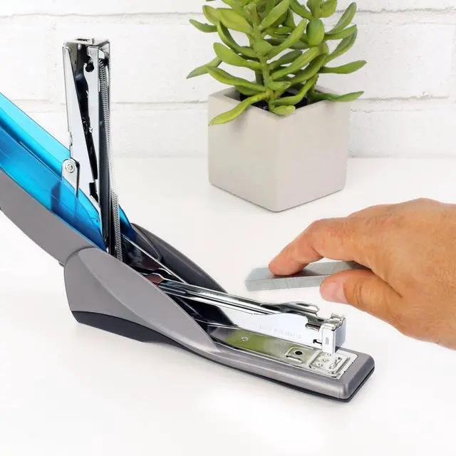 Alt view image 3 of 6 - Stapler, 25 Sheet Capacity, Optima 25, Jam Free, Reduced Effort, Soft Grip, Blue and Gray (66404) (Pack of 6)