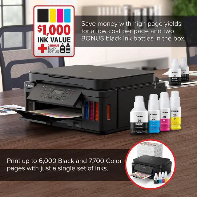 Alt view image 2 of 6 - PIXMA G6020 All-in-One Supertank Wireless (Megatank) Printer, Copier and Scan with Mobile Printing, Black, Works with Alexa | Refillable Gi-20 Ink, Up to 6, 000 B and W or 7, 700 Color Pages, 250-Shee