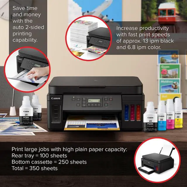Alt view image 3 of 6 - PIXMA G6020 All-in-One Supertank Wireless (Megatank) Printer, Copier and Scan with Mobile Printing, Black, Works with Alexa | Refillable Gi-20 Ink, Up to 6, 000 B and W or 7, 700 Color Pages, 250-Shee