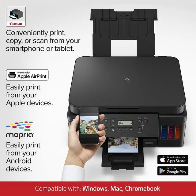 Alt view image 5 of 6 - PIXMA G6020 All-in-One Supertank Wireless (Megatank) Printer, Copier and Scan with Mobile Printing, Black, Works with Alexa | Refillable Gi-20 Ink, Up to 6, 000 B and W or 7, 700 Color Pages, 250-Shee