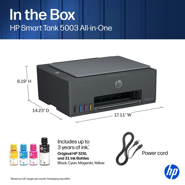 Alt view image 5 of 6 - Smart Tank 5003 Wireless All-in-One Ink Tank Printer, Scanner, Copier with up to 3 Years of Ink Included, Best-for-Home, Cartridge-Free Refillable, AI-Capable (D06BKA)