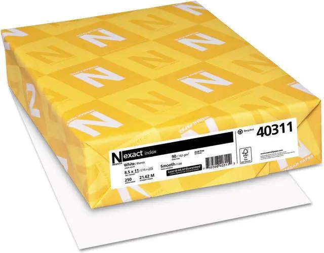 Main image of Paper 40311 Exact Index Card Stock,90lb,94 Bright,8 1/2 x 11,White,250 Sheets,(Pack of 8)