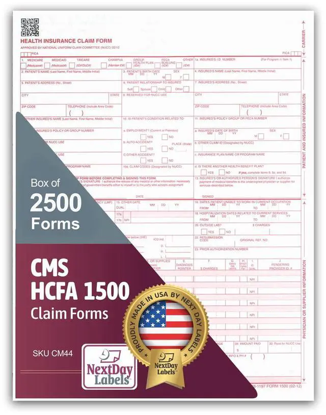 Main image of CMS 1500 / HCFA 1500 Insurance Claim Forms - Laser/Ink-Jet Compatible (New Version 02/12) Letter Size 8-12" x 11", 2,500 Sheets Per Case