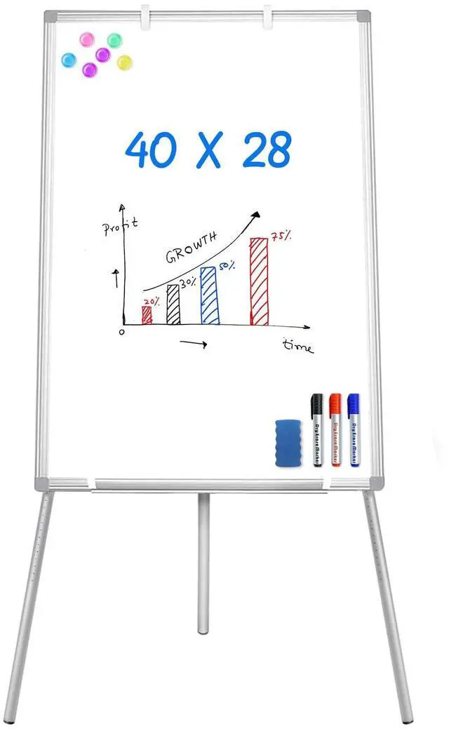 Main image of Easel Whiteboard 40 x 28 in, Stand Tripod with Height Adjustable | Magnetic Dry Erase Surface, Flipchart Stand, Portable Tripod Easel for Office, Teaching, Home and Classroom