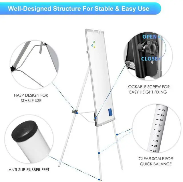 Alt view image 2 of 6 - Easel Whiteboard 40 x 28 in, Stand Tripod with Height Adjustable | Magnetic Dry Erase Surface, Flipchart Stand, Portable Tripod Easel for Office, Teaching, Home and Classroom
