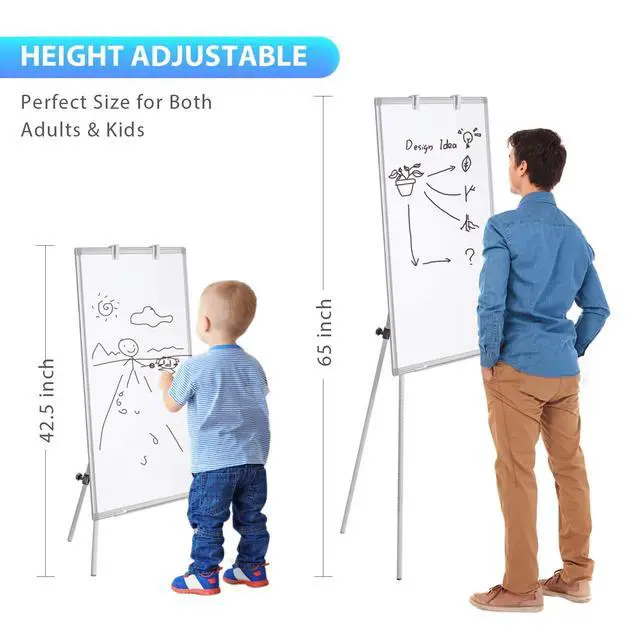 Alt view image 3 of 6 - Easel Whiteboard 40 x 28 in, Stand Tripod with Height Adjustable | Magnetic Dry Erase Surface, Flipchart Stand, Portable Tripod Easel for Office, Teaching, Home and Classroom
