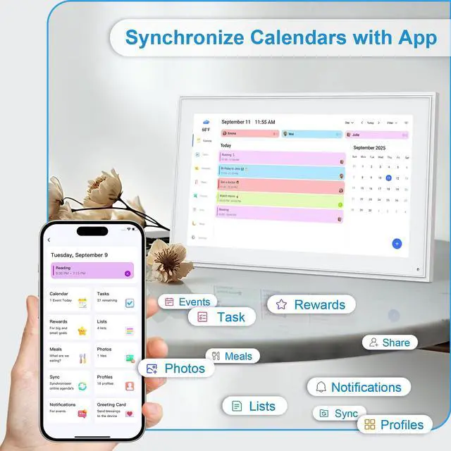 Alt view image 3 of 6 - 15.6 Inch Digital Calendar Wall Touch Screen Chore Chart, 32GB Electronic Calendar + Smart Family Planner, Wall and Desk Mountable, Gifts for Women Men, Gifts for Mom Dad