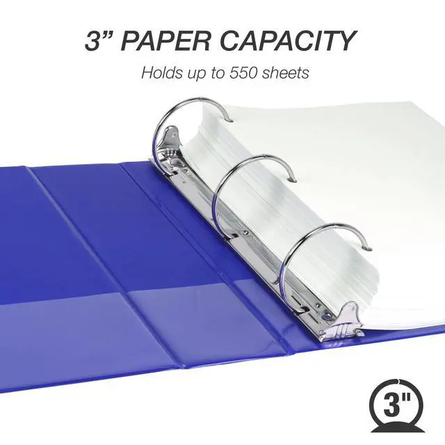 Alt view image 3 of 6 - 3 Inch 3 Ring Binders, Economy Round Ring, Clear View Cover, 550 Sheet Capacity - for School, Home, Office - Blue, 12 Pack