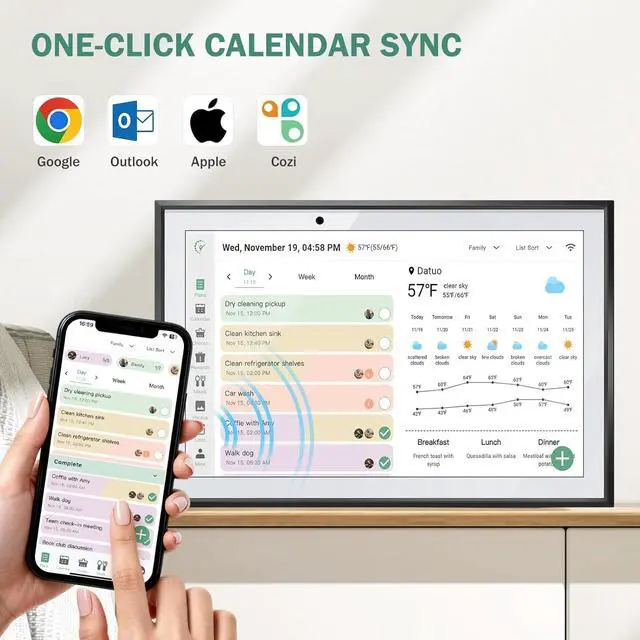 Alt view image 2 of 6 - WiFi Digital Calendar Smart Family Planner,Chore Charts, AI Meal Planning, Smart Touchscreen Interactive Display for Schedules and Cloud Photo Desk Calendar Refills, 10.1''