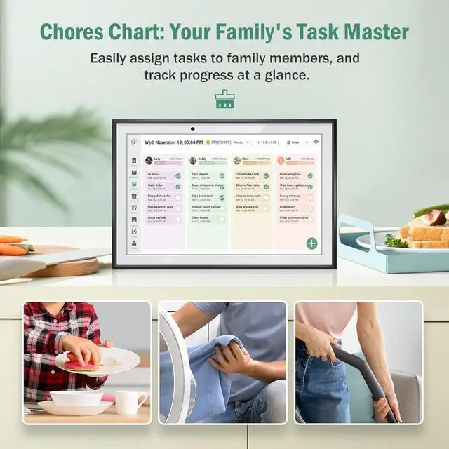 Alt view image 3 of 6 - WiFi Digital Calendar Smart Family Planner,Chore Charts, AI Meal Planning, Smart Touchscreen Interactive Display for Schedules and Cloud Photo Desk Calendar Refills, 10.1''