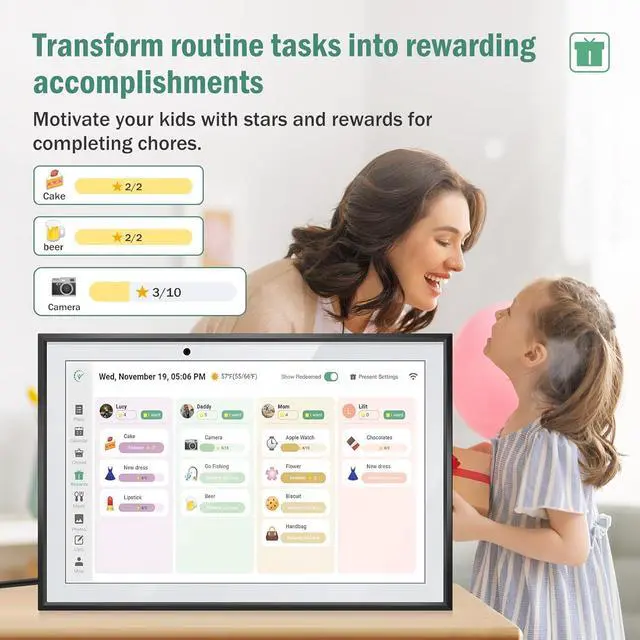 Alt view image 4 of 6 - WiFi Digital Calendar Smart Family Planner,Chore Charts, AI Meal Planning, Smart Touchscreen Interactive Display for Schedules and Cloud Photo Desk Calendar Refills, 10.1''