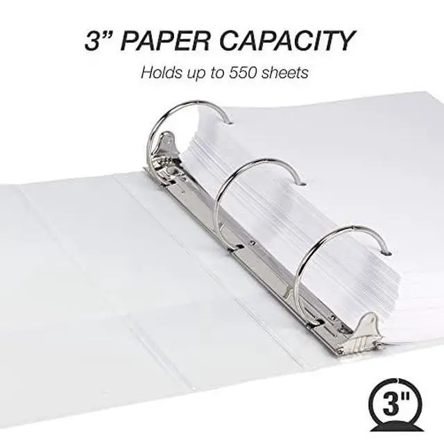 Alt view image 4 of 6 - 3 Inch 3 Ring Binders, Economy Round Ring, Clear View Cover, 550 Sheet Capacity - for School, Home, Office - White, 12 Pack