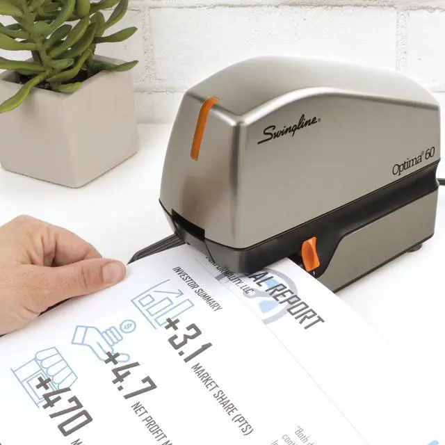 Alt view image 2 of 6 - Electric Stapler, 60 Sheet Capacity, Optima 60, Jam Free, Auto or Manual, Black and Silver (48210)