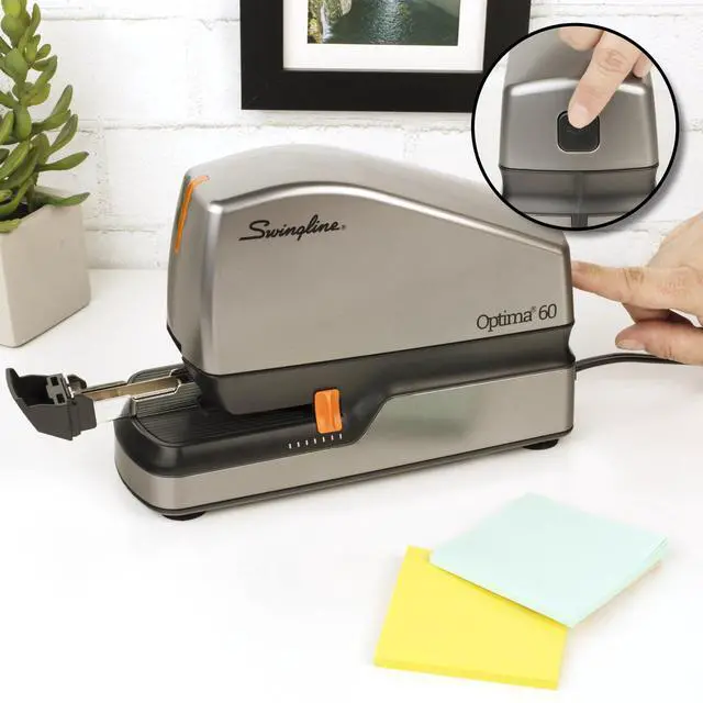 Alt view image 3 of 6 - Electric Stapler, 60 Sheet Capacity, Optima 60, Jam Free, Auto or Manual, Black and Silver (48210)