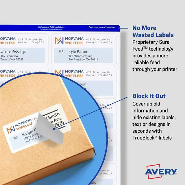 Alt view image 2 of 6 - Printable Shipping Labels with Sure Feed, 3-1/2" x 5", White, 400 Blank Mailing Labels for Laser Printers (5168) (Pack of 5)