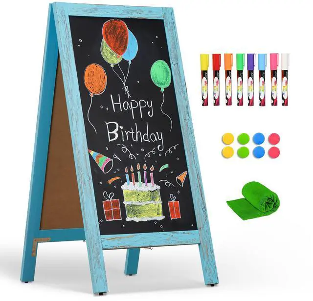 Main image of A-Frame Chalkboard 40" x 20", Chalk Board Sign Board Magnetic Sandwich Board Pine Wooden Freestanding Double-Sided Chalkboard Easel for Restaurant Cafe Shop Wedding Party, Blue