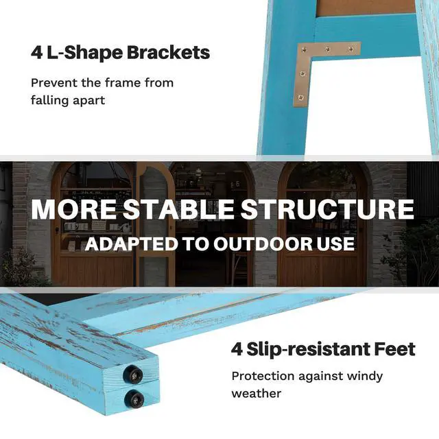 Alt view image 5 of 6 - A-Frame Chalkboard 40" x 20", Chalk Board Sign Board Magnetic Sandwich Board Pine Wooden Freestanding Double-Sided Chalkboard Easel for Restaurant Cafe Shop Wedding Party, Blue