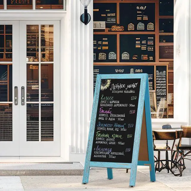 Alt view image 6 of 6 - A-Frame Chalkboard 40" x 20", Chalk Board Sign Board Magnetic Sandwich Board Pine Wooden Freestanding Double-Sided Chalkboard Easel for Restaurant Cafe Shop Wedding Party, Blue