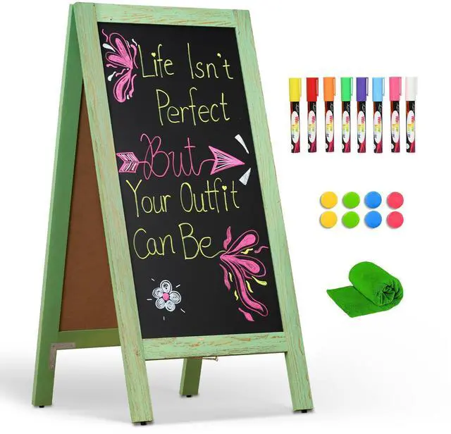 Main image of A-Frame Chalkboard 40" x 20", Double Sided Chalk Board Sign Board Freestanding Magnetic Sandwich Board Pine Wooden Chalkboard Easel for Cafe Shop Restaurant Wedding Party, Green