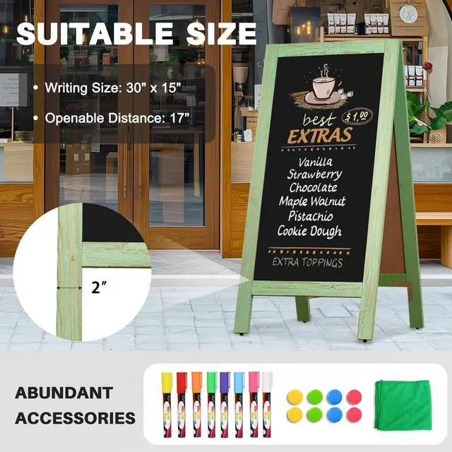 Alt view image 3 of 6 - A-Frame Chalkboard 40" x 20", Double Sided Chalk Board Sign Board Freestanding Magnetic Sandwich Board Pine Wooden Chalkboard Easel for Cafe Shop Restaurant Wedding Party, Green